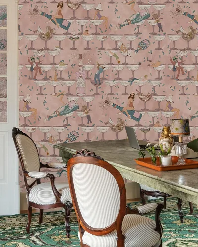 Merevale Drift Kitchen Motif Wallpaper — Dusty Rose