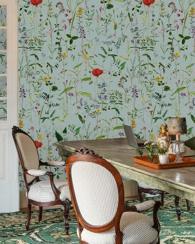Dovewick Chronicle Dark Floral Wallpaper — Mist Blue