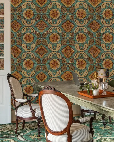 Kestrel Tapestry Ornamental Wallpaper — Vintage Teal