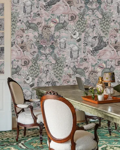Merevale Folio Illustrative Wallpaper — Silver Gray
