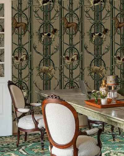 Junora Atelier Equestrian Wallpaper — Olive
