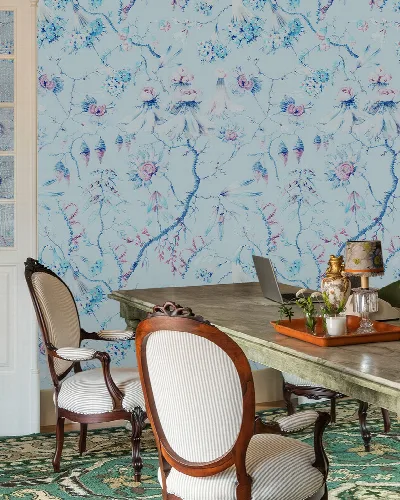 Kestrel Cadence Ornamental Wallpaper — Powder Blue