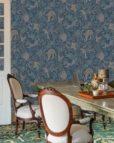 Quenora Verse Tropical Wallpaper — Slate Blue