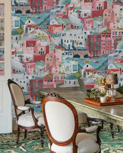 Norwyn Passage Mediterranean Wallpaper — Brick Red