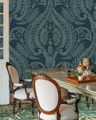 Merevale Verse Ornamental Wallpaper — Petrol