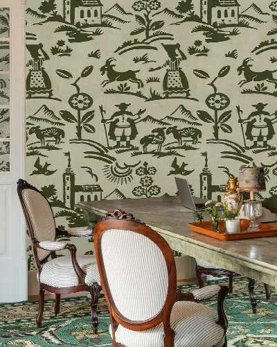 Kestrel Journey Ornamental Wallpaper — Olive