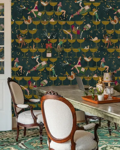 Merevale Drift Kitchen Motif Wallpaper — Forest