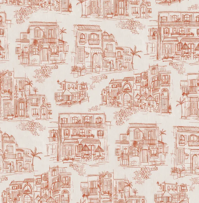 Larkspur Haven Architectural Wallpaper — Terracotta