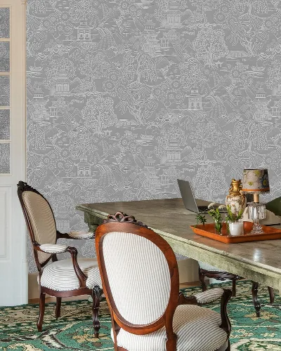 Solenne Journey Ornamental Wallpaper — Silver Gray
