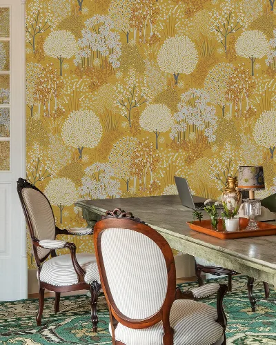 Solenne Gleam Woodland Wallpaper — Golden Yellow