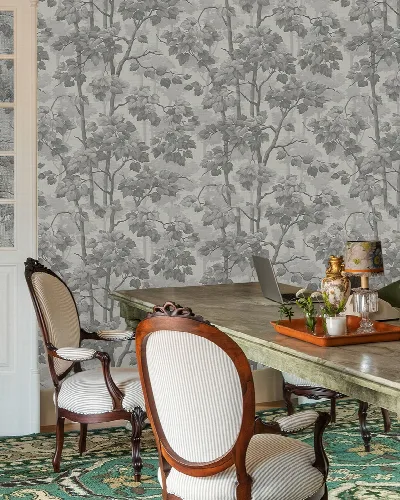 Orlena Reverie Botanical Wallpaper — Silver Gray