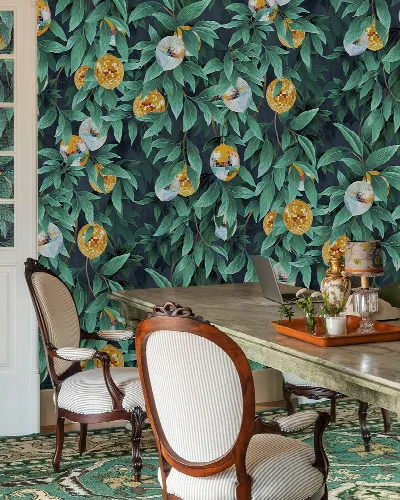 Larkspur Echo Kitchen Motif Wallpaper — Emerald