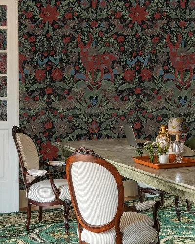 Kestrel Reverie Ornamental Wallpaper — Deep Sage