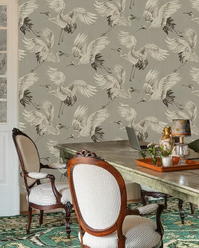 Roskell Vista Bird Wallpaper — Warm Gray