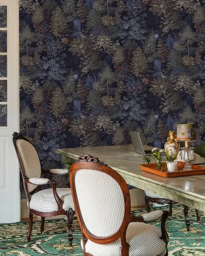 Orlena Tableau Tropical Wallpaper — Indigo