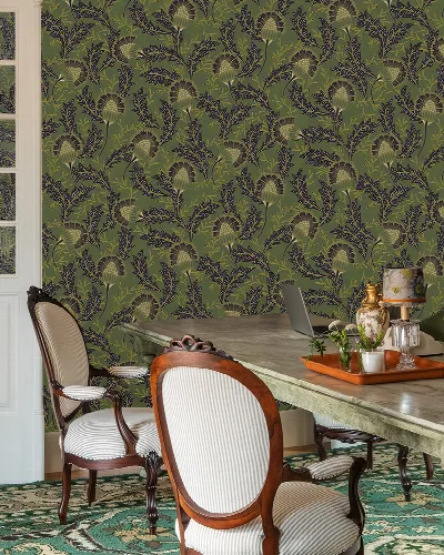 Roskell Keepsake Dark Floral Wallpaper — Olive
