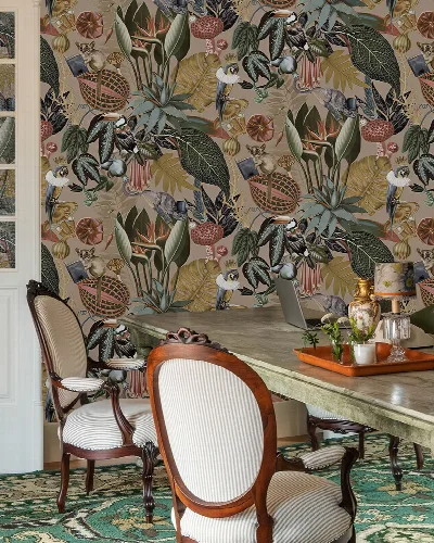 Orlena Folio Tropical Wallpaper — Warm Ivory