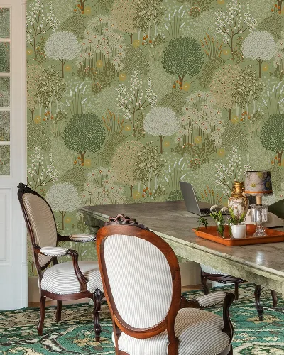 Solenne Gleam Woodland Wallpaper — Sage