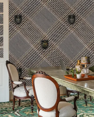 Gildmere Tapestry Checks & Stripes Wallpaper — Warm Gray