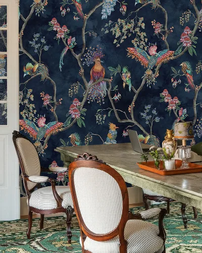 Kestrel Drift Floral Wallpaper — Navy
