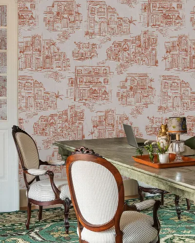 Larkspur Haven Architectural Wallpaper — Terracotta