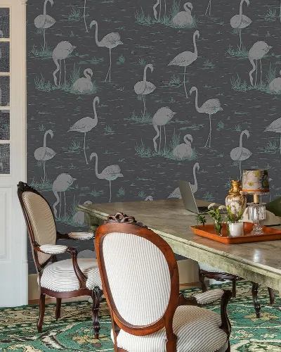Peverly Solace Bird Wallpaper — Charcoal