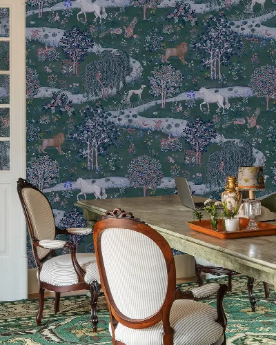 Umbervale Rhapsody Deep Teal Scenic Wallpaper