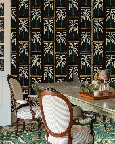 Quenora Enclave Tropical Wallpaper — Onyx