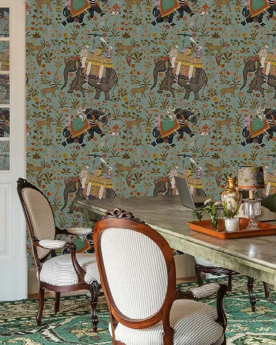 Fenwick Vista Indian Garden Wallpaper — Sage
