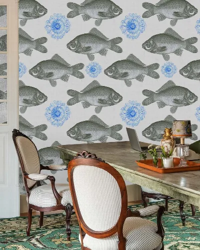 Avelune Echo Marine Wallpaper in a styled room