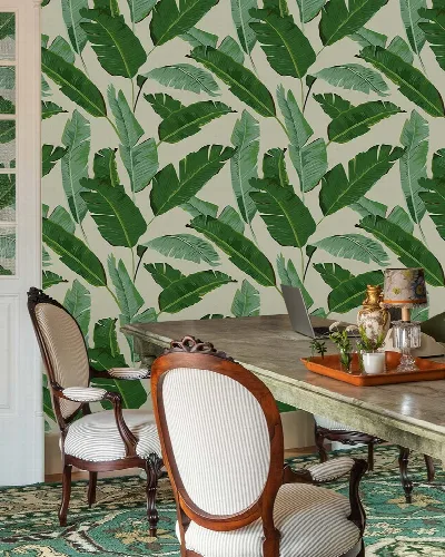 Celandine Verse Botanical Wallpaper in a styled room